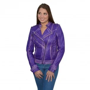 Women's Sheepskin Asymmetrical Moto Jacket w/ Studding Welt Pockets Slit Pockets Flap Pockets