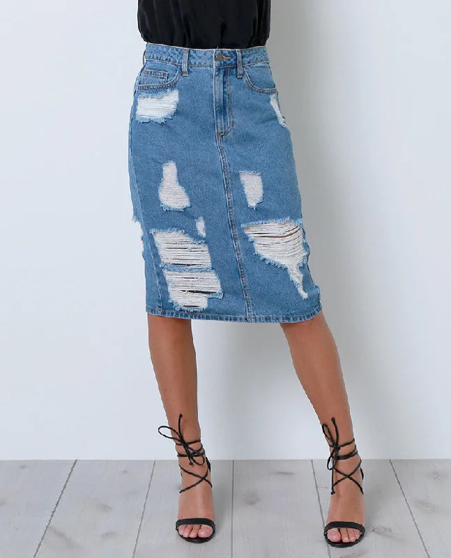 Blue Break Denim Skirt zip skirt side