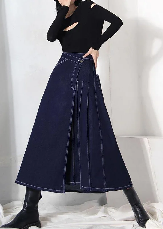 Boho denim blue zippered asymmetrical design Summer Skirt linen skirt light