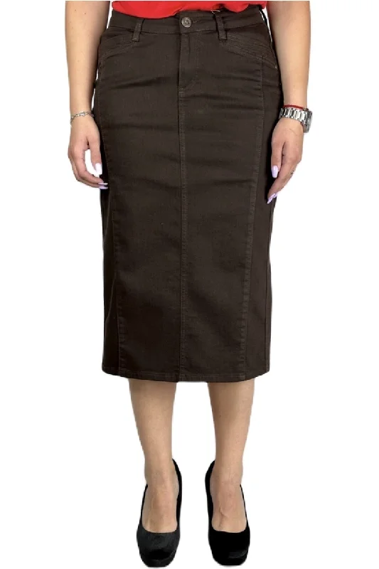 Brown Twill Mid-Length Skirt 215-16D velvet skirt plush