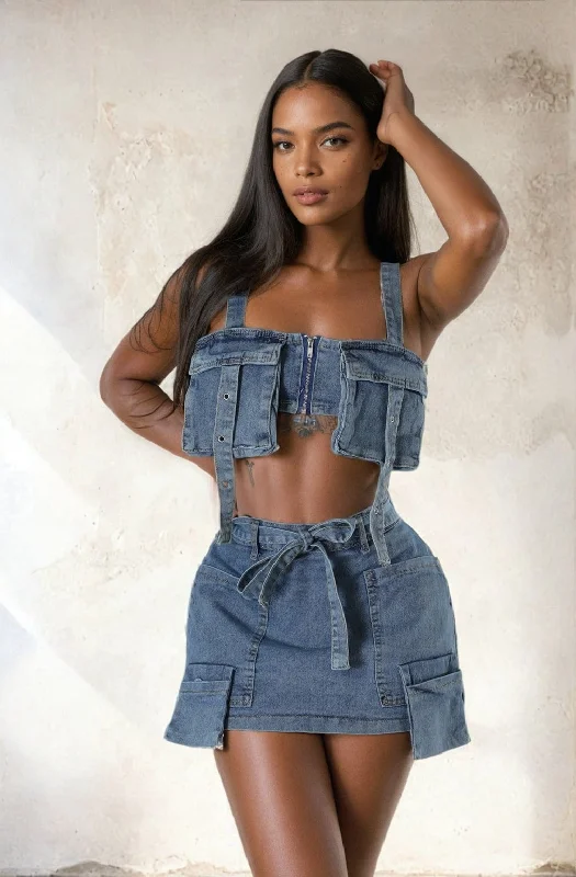 CARGO SKIRT 2 PIECE SET denim skirt trendy