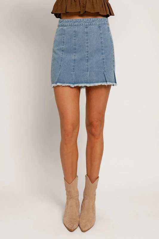 Courtney Pleated Denim Mini Skirt corduroy skirt cozy