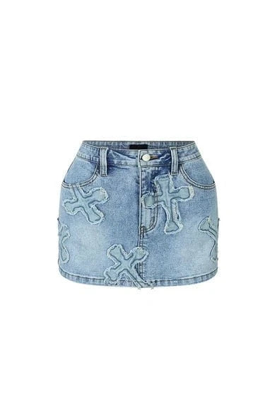 Cross Denim Mini Skirt wool skirt breathable