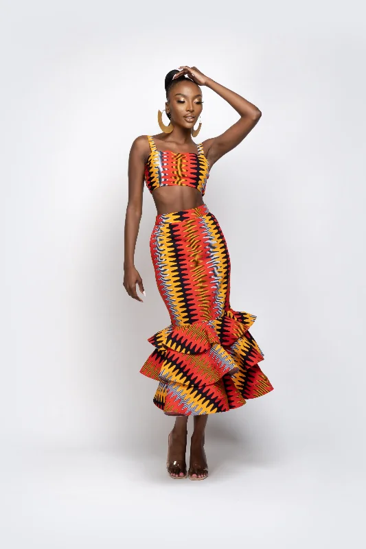 DEMI African Print SET ( Layered Midi Skirt AND Crop Top ) corduroy skirt textured