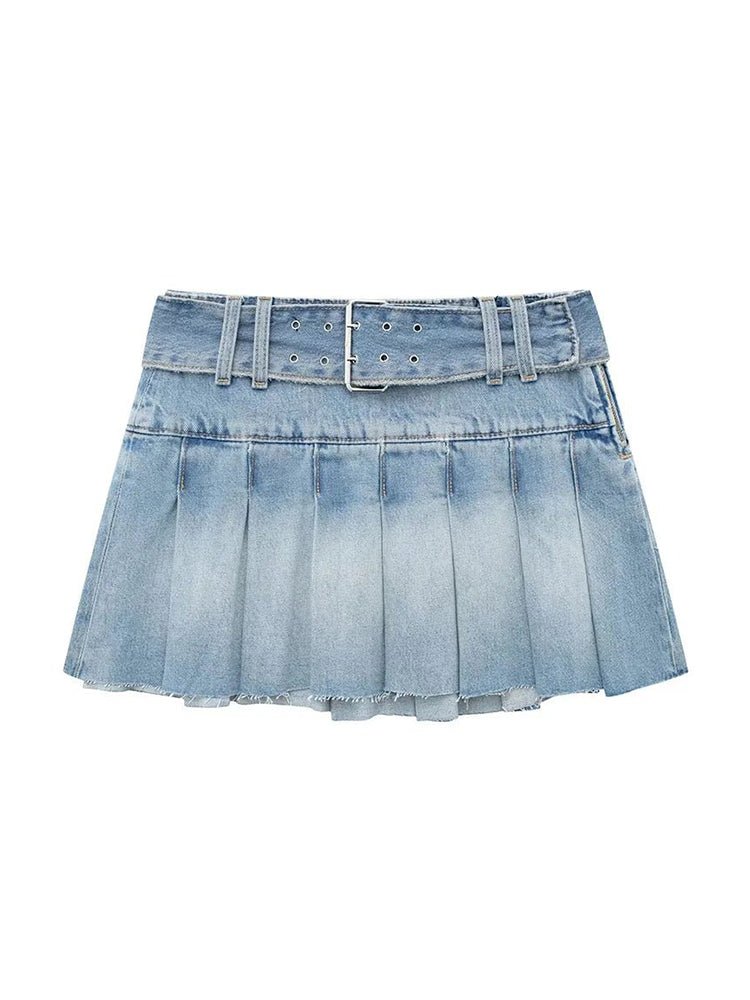 Denim Pleated Skirt linen skirt natural