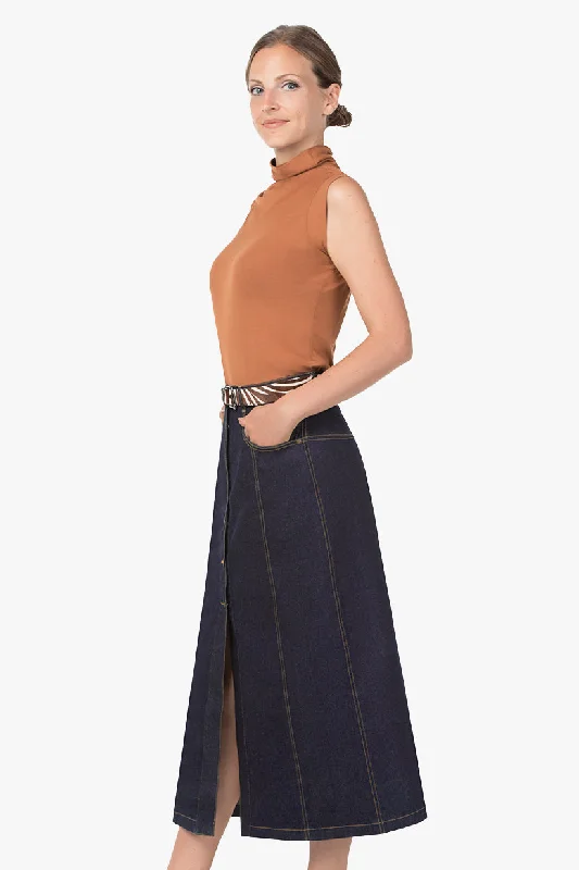 A-line Stretch Denim Maxi skirt leather skirt bold