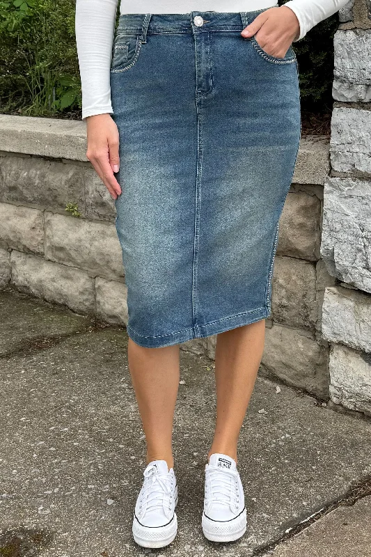 Emma Midi Denim Skirt (Vintage) asymmetrical skirt cut