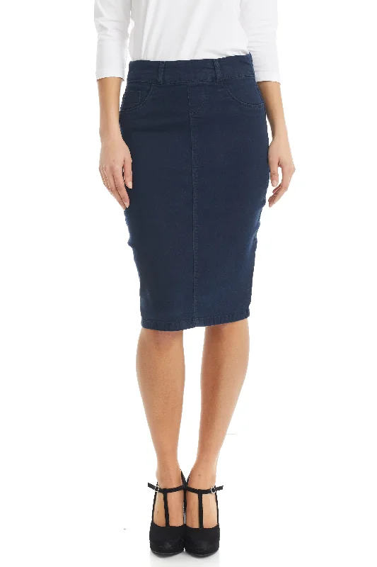 Navy short below knee length denim jean skirt 'Brooklyn' chiffon skirt flowing