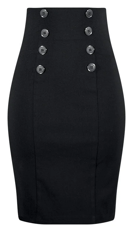 High Waist Pin Me Up Pencil Skirt in Black silk skirt elegant