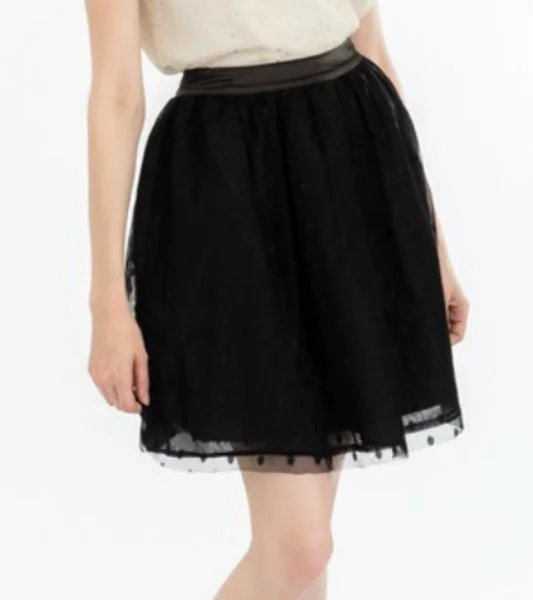 Layered Polka Dot Mesh Skirt in Black - Size S floral skirt print