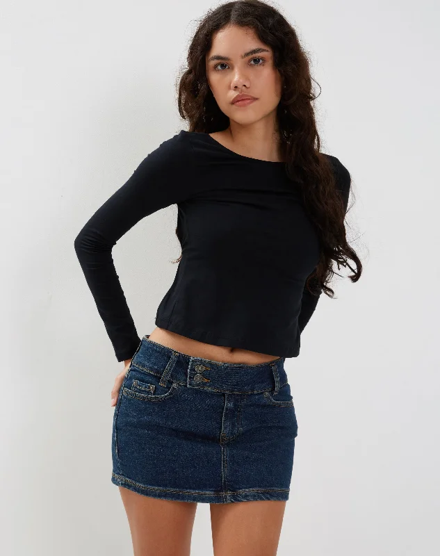 Low Rise Denim Mini Skirt in Dark Vintage Wash modal blend skirt