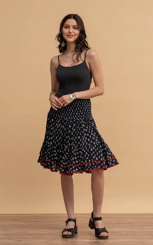 Macarena Skirt, Mini, Black Calico silk skirt lustrous