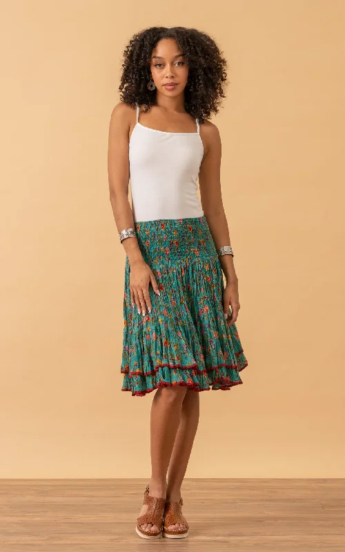 Macarena Skirt, Mini, Peacock Floral linen skirt light