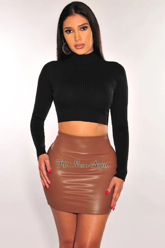 Mocha Faux Leather Mini Skirt velvet skirt luxury