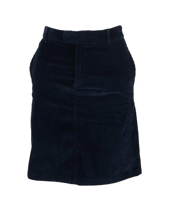 Mini A-Line Skirt in Navy Blue Corduroy flowy skirt hem