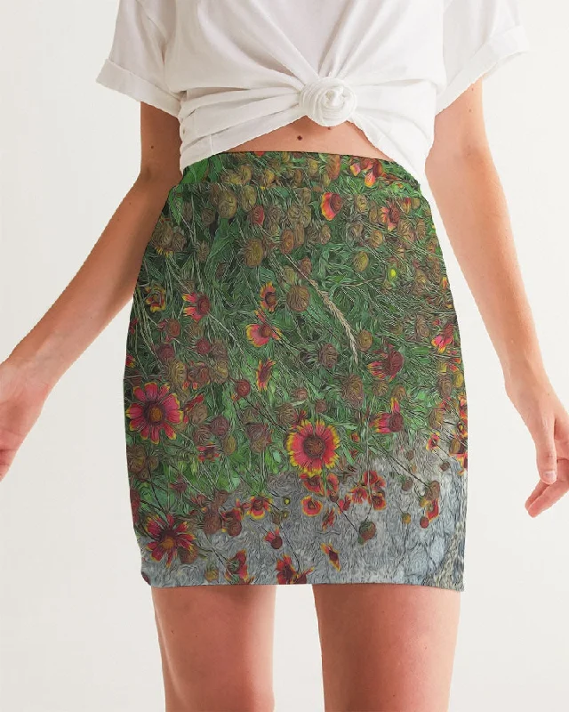 Orange Flower Garden Women's Mini Skirt denim skirt stylish