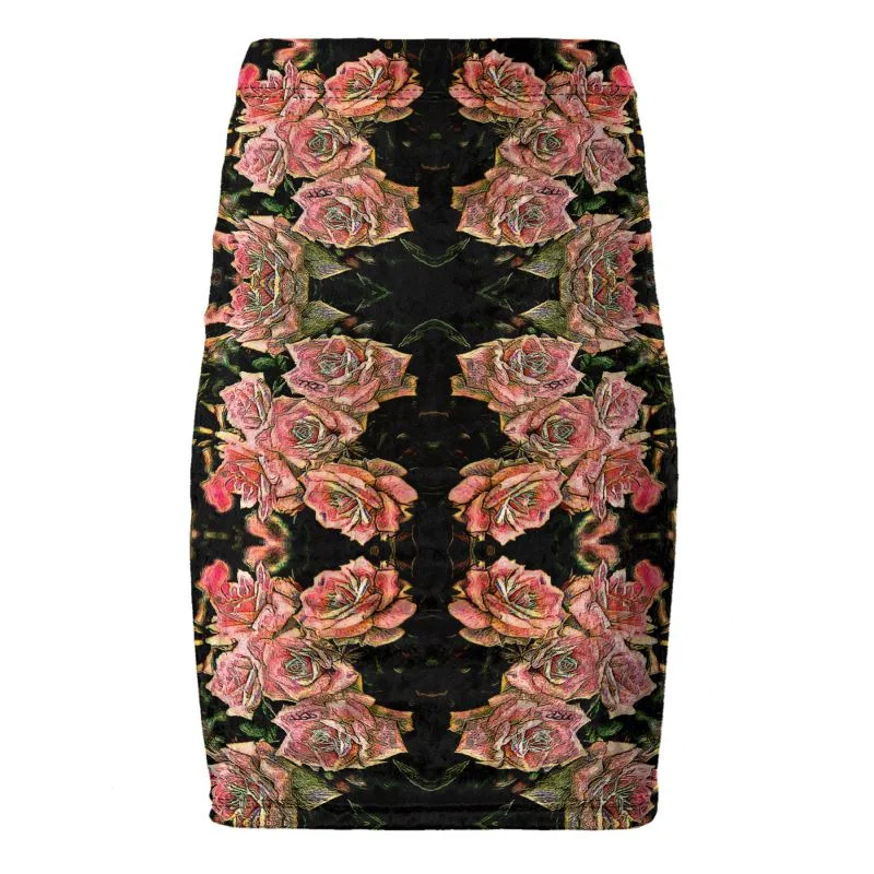 Floral Embosses: Roses 06-01 Designer Pencil Mini Skirt lightweight skirt design