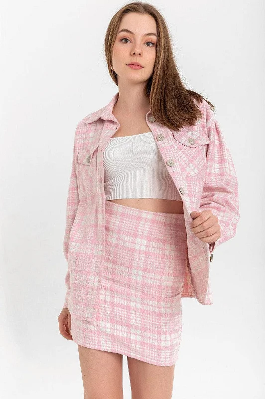 Lumberjack Striped Short Mini Skirt - Pink leather skirt modern