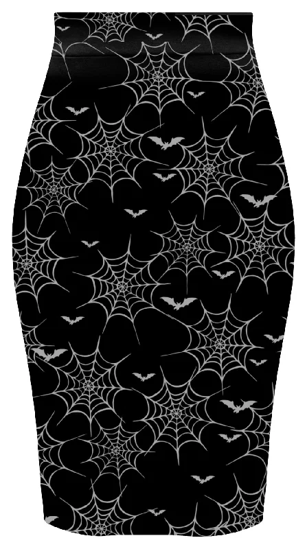 Spooky Babe Spiderweb Pencil Skirt (More Colors) ribbed skirt waist