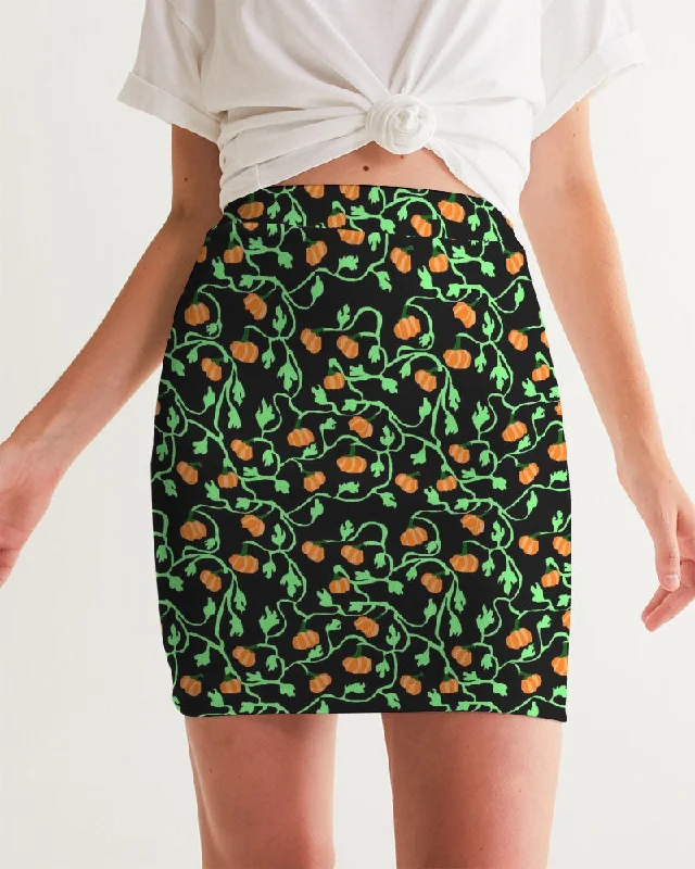 Pumpkin and Vines Patttern Women's Mini Skirt ruffled skirt detail