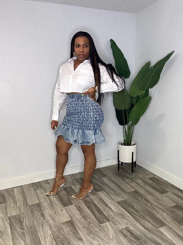 Sassy Denim Mini Skirt/Peplum Top tiered skirt playful