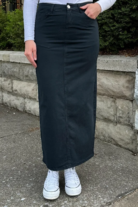 Taylee Denim Maxi Skirt in Black linen skirt natural