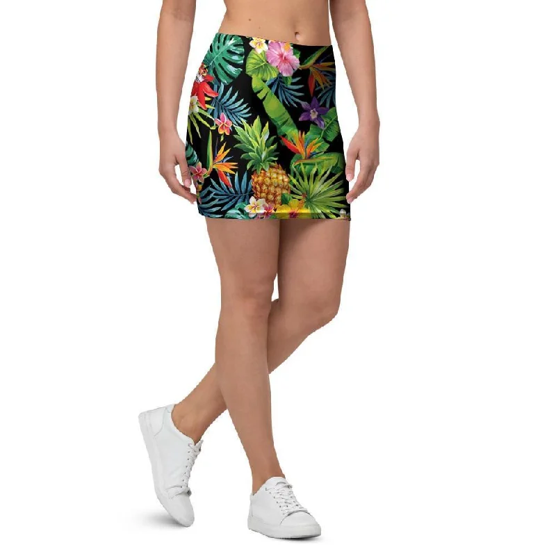 Tropical Hawaiian Floral Print Mini Skirt velvet skirt luxurious