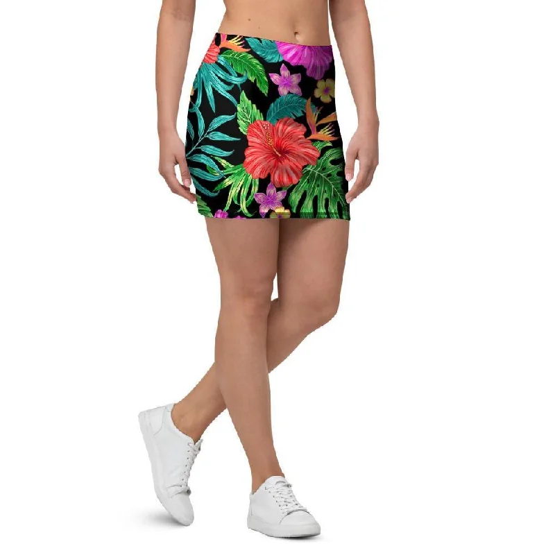 Tropical Hibiscus Floral Hawaiian Print Mini Skirt boho skirt vibe