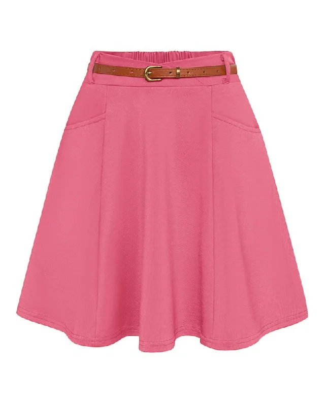 Vintage Mini-Skirt with Belt Elastic Waist Mid-Thigh A-Line Skirt corduroy skirt durable