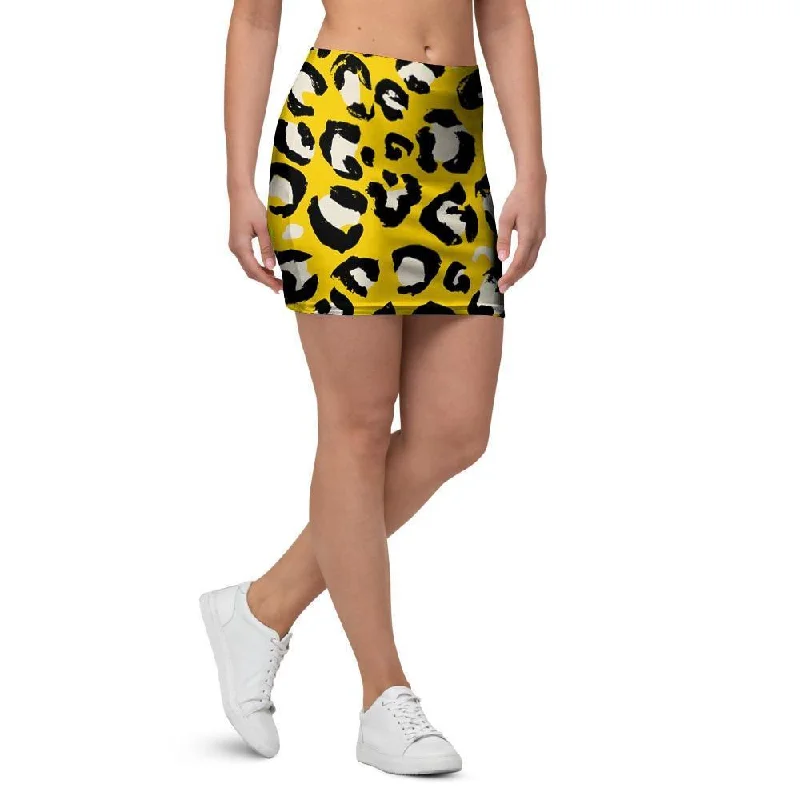 Yellow Leopard Mini Skirt slim fit skirt