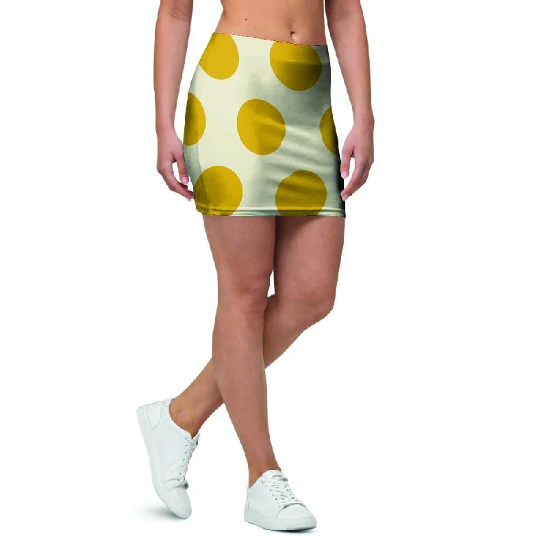 Yellow White Polka Dot Mini Skirt spandex blend skirt